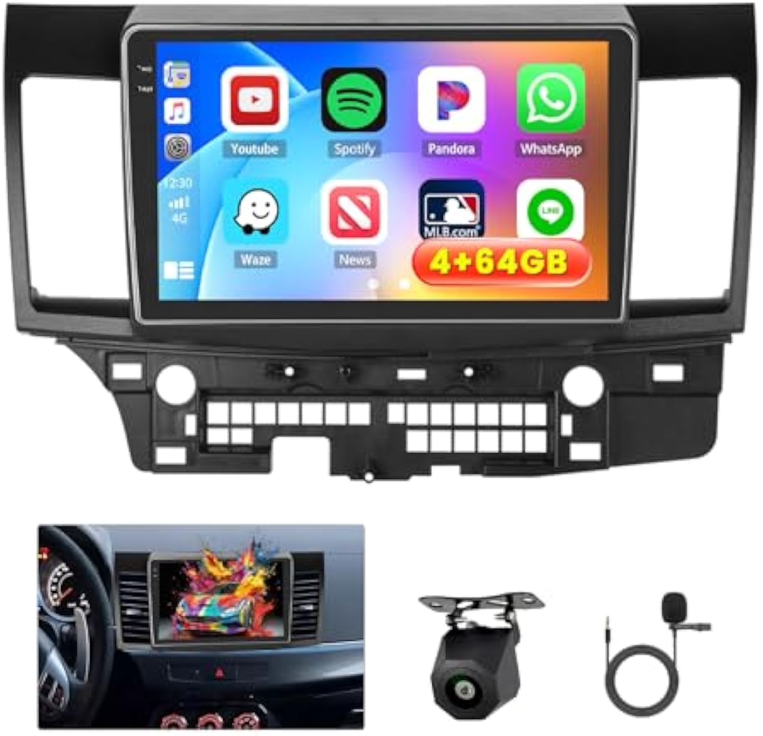 [4G+64G] Android 15 Car Stereo for Mitsubishi Lancer 2008-2017(for Rockford System) with Carplay/Android Auto, 10 Inch HD Touchscreen Car Radio with GPS WiFi Bluetooth FM/RDS EQ SWC