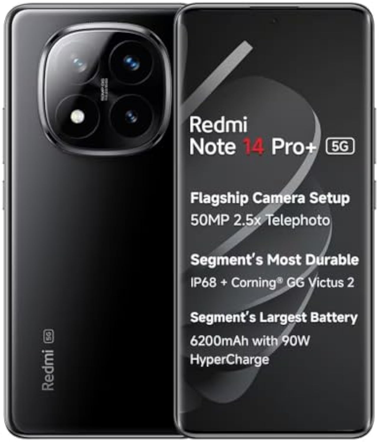 Xiaomi Redmi Note 14 Pro+ Plus 5G + 4G LTE (for Tmobile Mint Tello & Global) (256GB + 8GB) NFC 6.67" 120Hz 200MP Pro AI Camera Model 24115RA8EG Unlocked Dual Sim (Midnight Black)