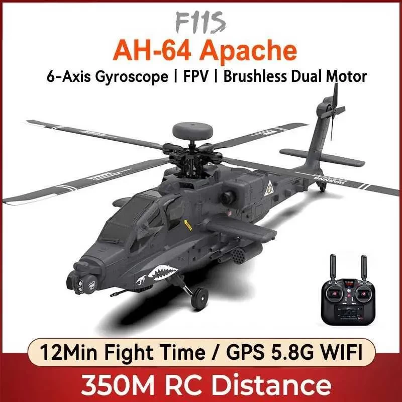 YXZNRC F11S AH64D APACHE Upgrade Intelligence GPS 6Axis Gyro 2.4G 6CH Brushless Motor 1 32 Flybarless 3D RC Helicopter RHSKY