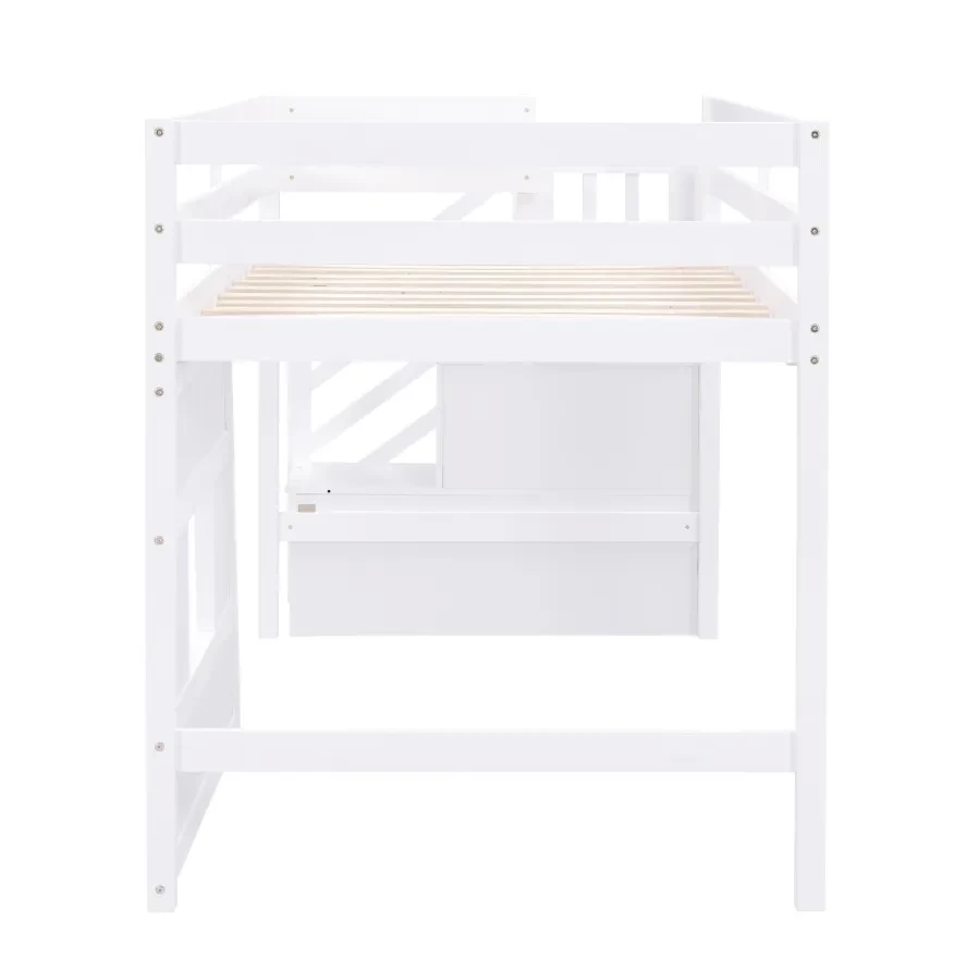 Twin Loft Bed,Unique Kids Loft Bed with Storage Staircase,Window,Full-Length Guardrails & Sturdy Wood Frame,Kids Twin Loft bed