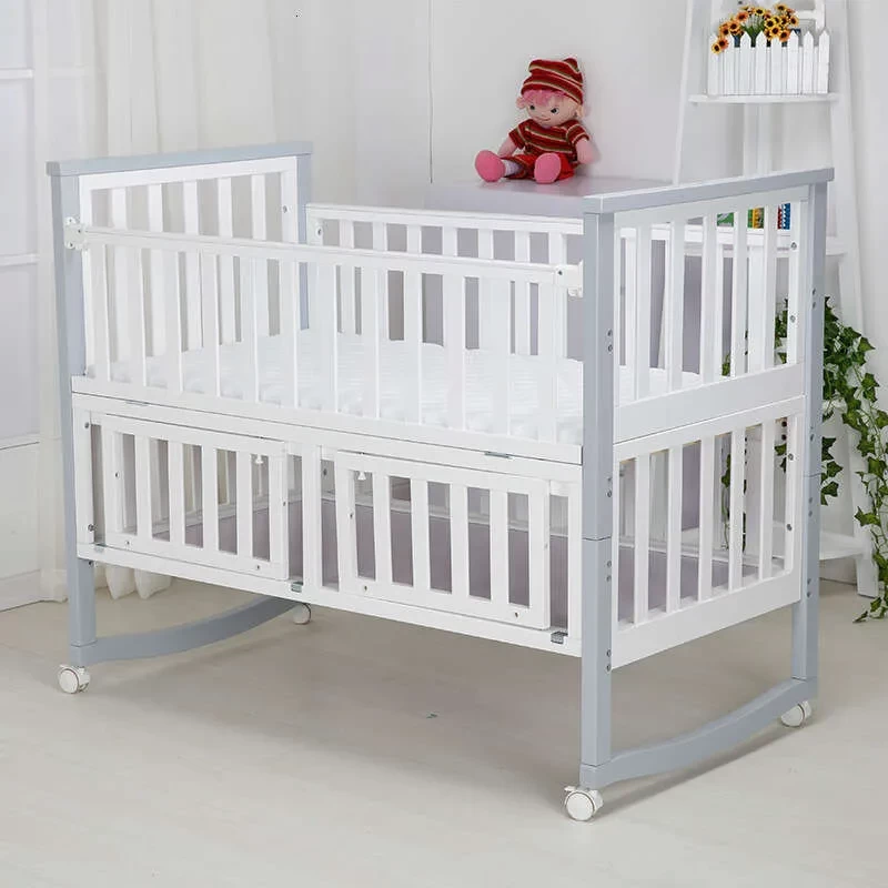 Baby crib splicing large solid wood BB newborn movable cradle baby bed