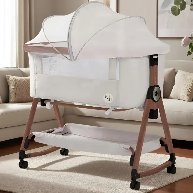 Baby Cribs Multifunctional Baby Bed with Mosquito Net - Adjustable Height, Splicable for Safe & Healthy Sleep