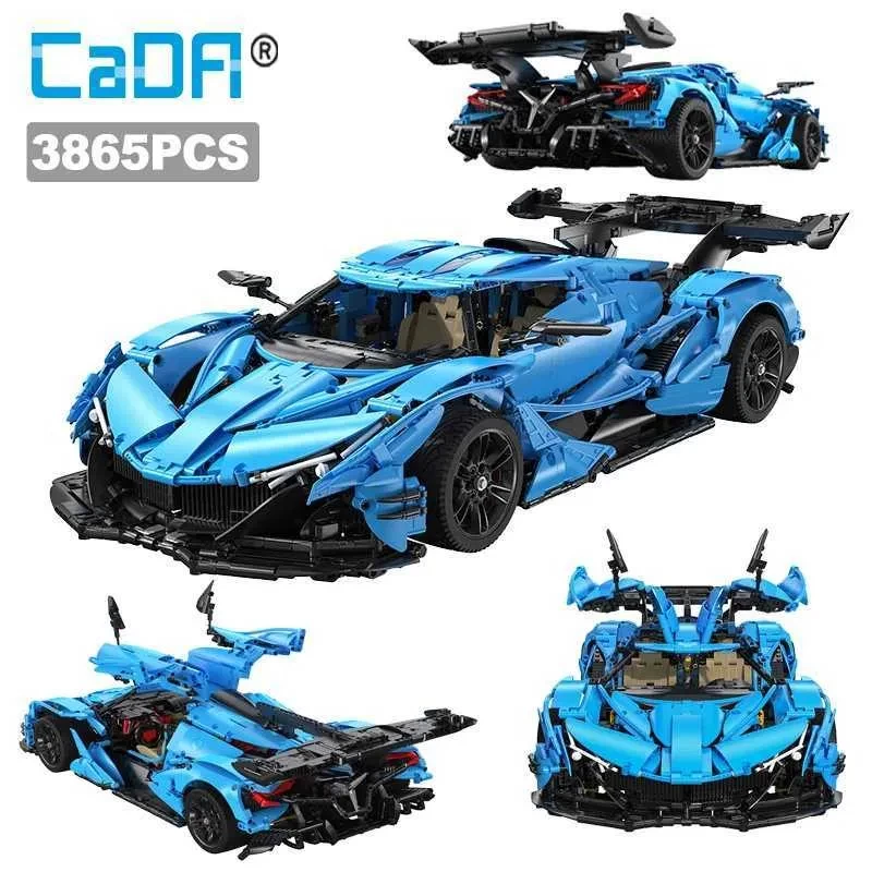 Cada 3865PCS 18 Ci Blue Racing Car V12 Hypercar Model Building Blocks Famous Supercar Sports Vehicle Bricks Toys Gifts